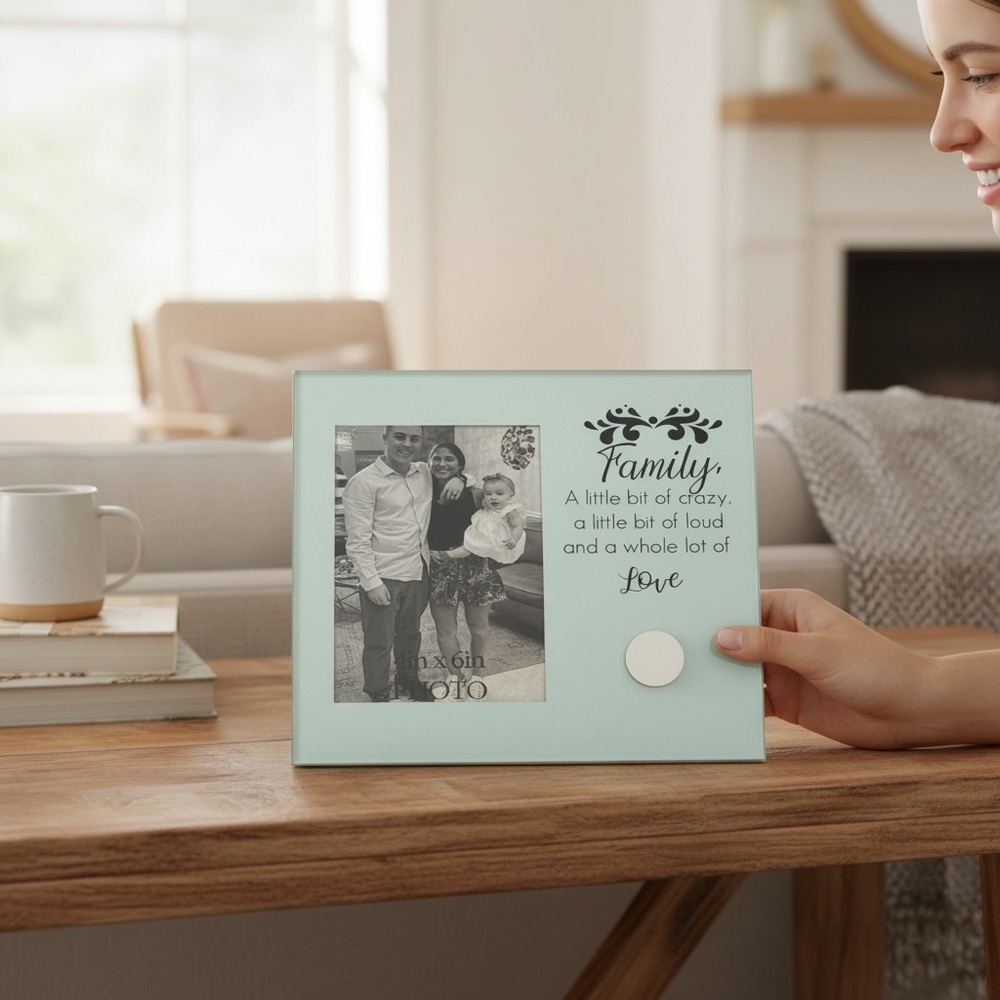 Old East Main Co Glass Family Photo Frame Seafoam Green 4x6 Horizontal Tabletop - Picture 9 of 10